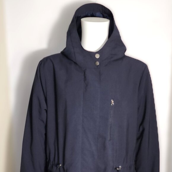 Banana Republic Women's Navy Long Hooded Drawcord Spring/Rain Coat - XL - Picture 2 of 12